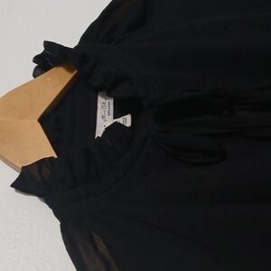 Banana Republic x Olivia Palermo Ruffle Neck Long Sleeve Black Midi Dress